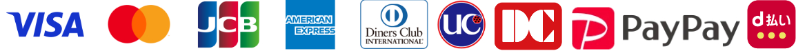 VISA,master card,JCB,american express,Diner club,UC,DC,paypay,d払い